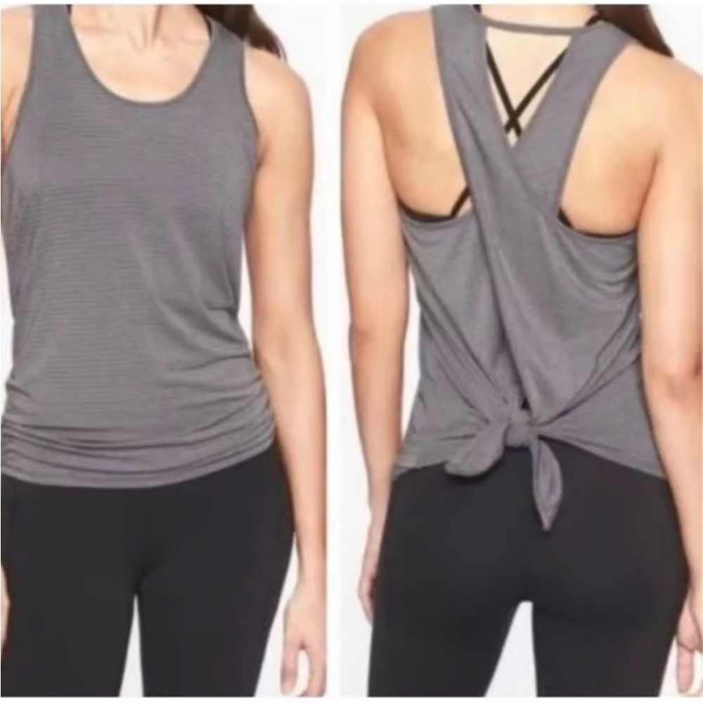 Athleta Essence Charcoal Tie Back Split Back Open Back Criss Cross Tank size XS